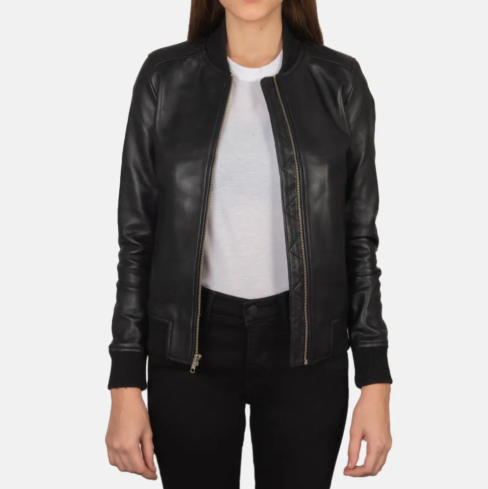 Bliss Black Leather Bomber Jacket