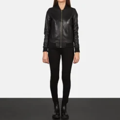Bliss Black Leather Bomber Jacket
