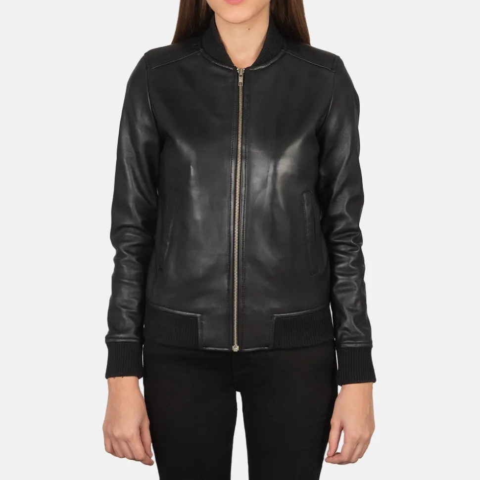 Bliss Black Leather Bomber Jacket