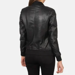 Bliss Black Leather Bomber Jacket