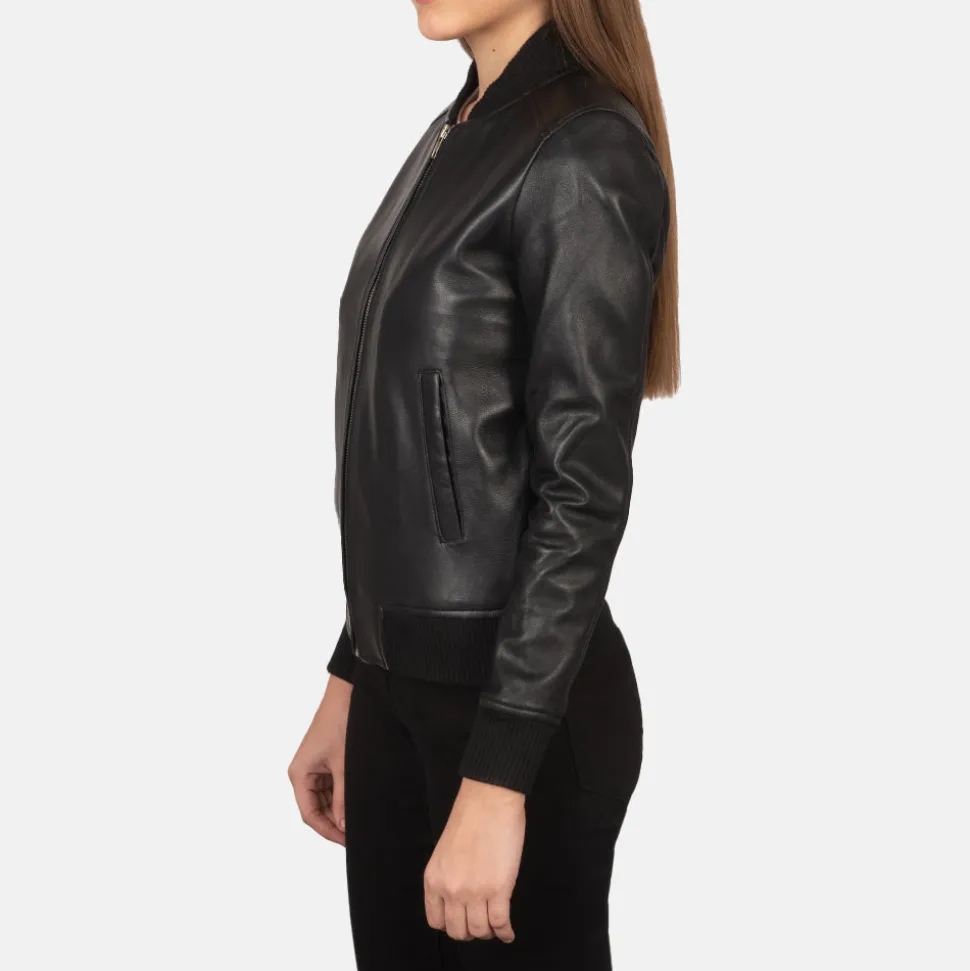 Bliss Black Leather Bomber Jacket