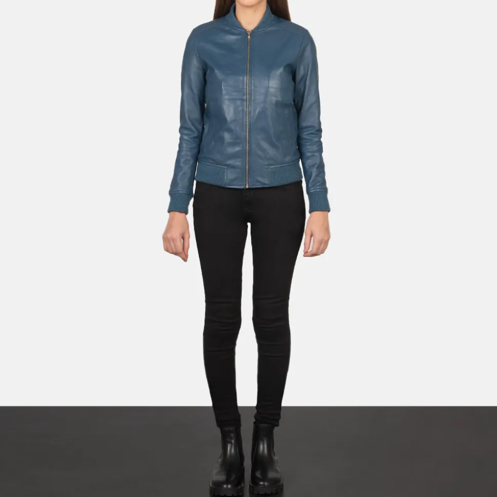 Bliss Blue Leather Bomber Jacket