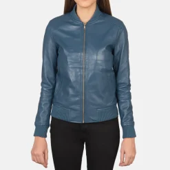 Bliss Blue Leather Bomber Jacket