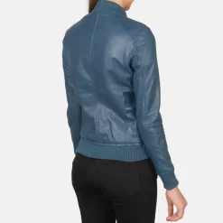 Bliss Blue Leather Bomber Jacket