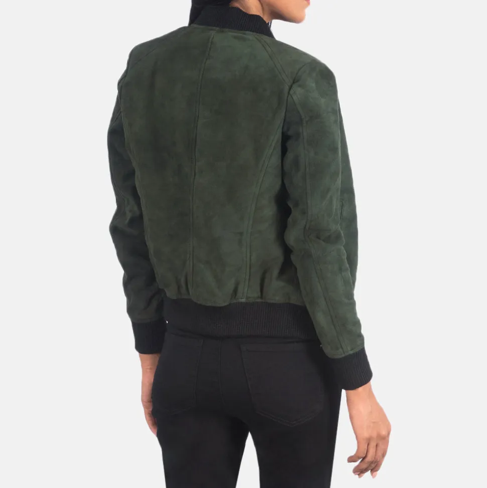 Bliss Green Suede Bomber Jacket