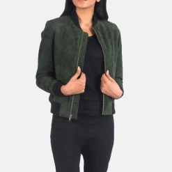 Bliss Green Suede Bomber Jacket