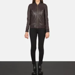 Bliss Maroon Leather Bomber Jacket