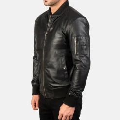 Bomia Ma-1 Black Leather Bomber Jacket