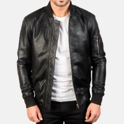 Bomia Ma-1 Black Leather Bomber Jacket