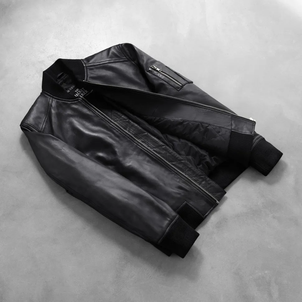 Bomia Ma-1 Black Leather Bomber Jacket