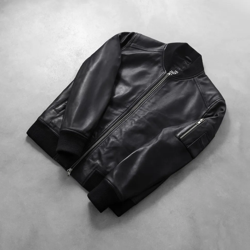 Bomia Ma-1 Black Leather Bomber Jacket