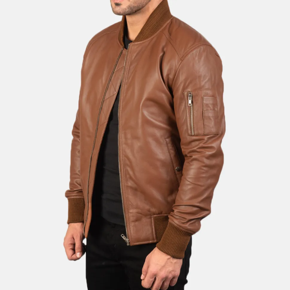 Bomia Ma-1 Brown Leather Bomber Jacket