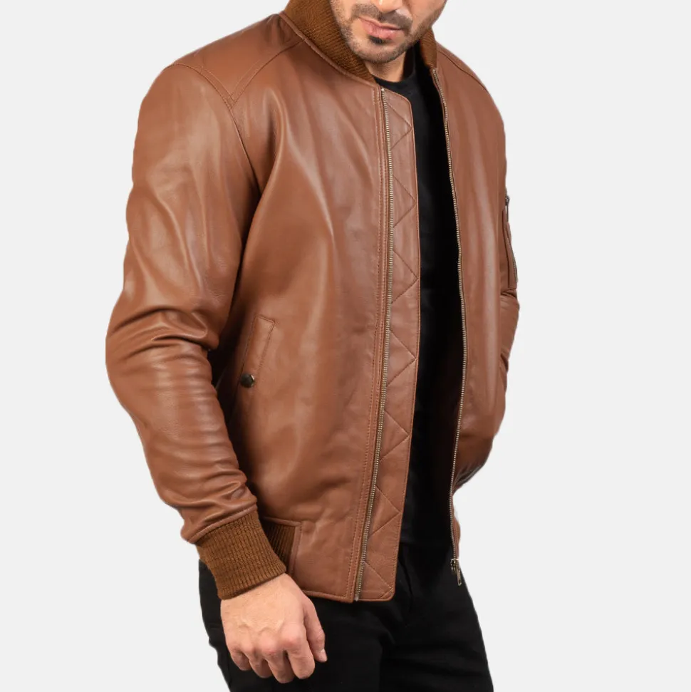 Bomia Ma-1 Brown Leather Bomber Jacket