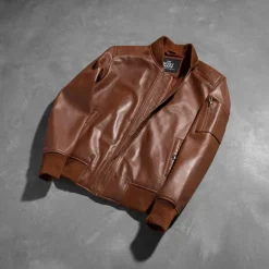 Bomia Ma-1 Brown Leather Bomber Jacket