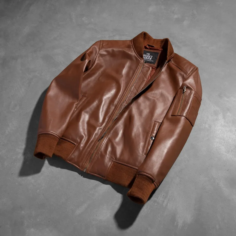 Bomia Ma-1 Brown Leather Bomber Jacket