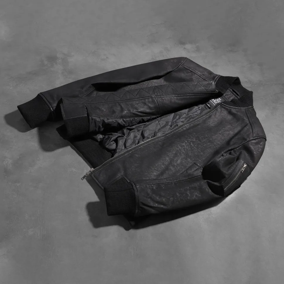 Bomia Ma-1 Distressed Black Leather Bomber Jacket