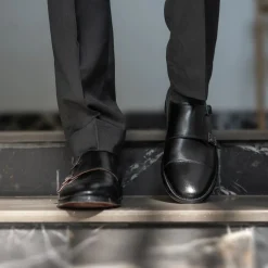 Boston Double Monk Strap Black Leather Shoes