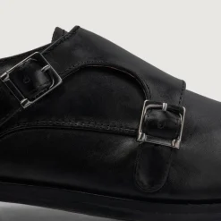 Boston Double Monk Strap Black Leather Shoes