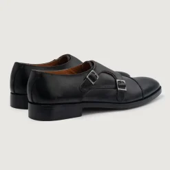 Boston Double Monk Strap Black Leather Shoes