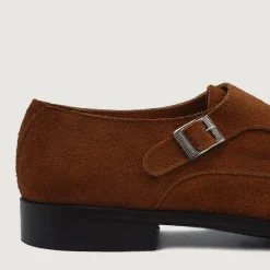 Boston Double Monk Strap Brown Suede Leather Shoes