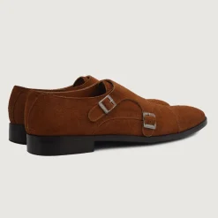 Boston Double Monk Strap Brown Suede Leather Shoes