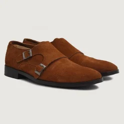 Boston Double Monk Strap Brown Suede Leather Shoes