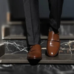 Boston Double Monk Strap Brown Leather Shoes