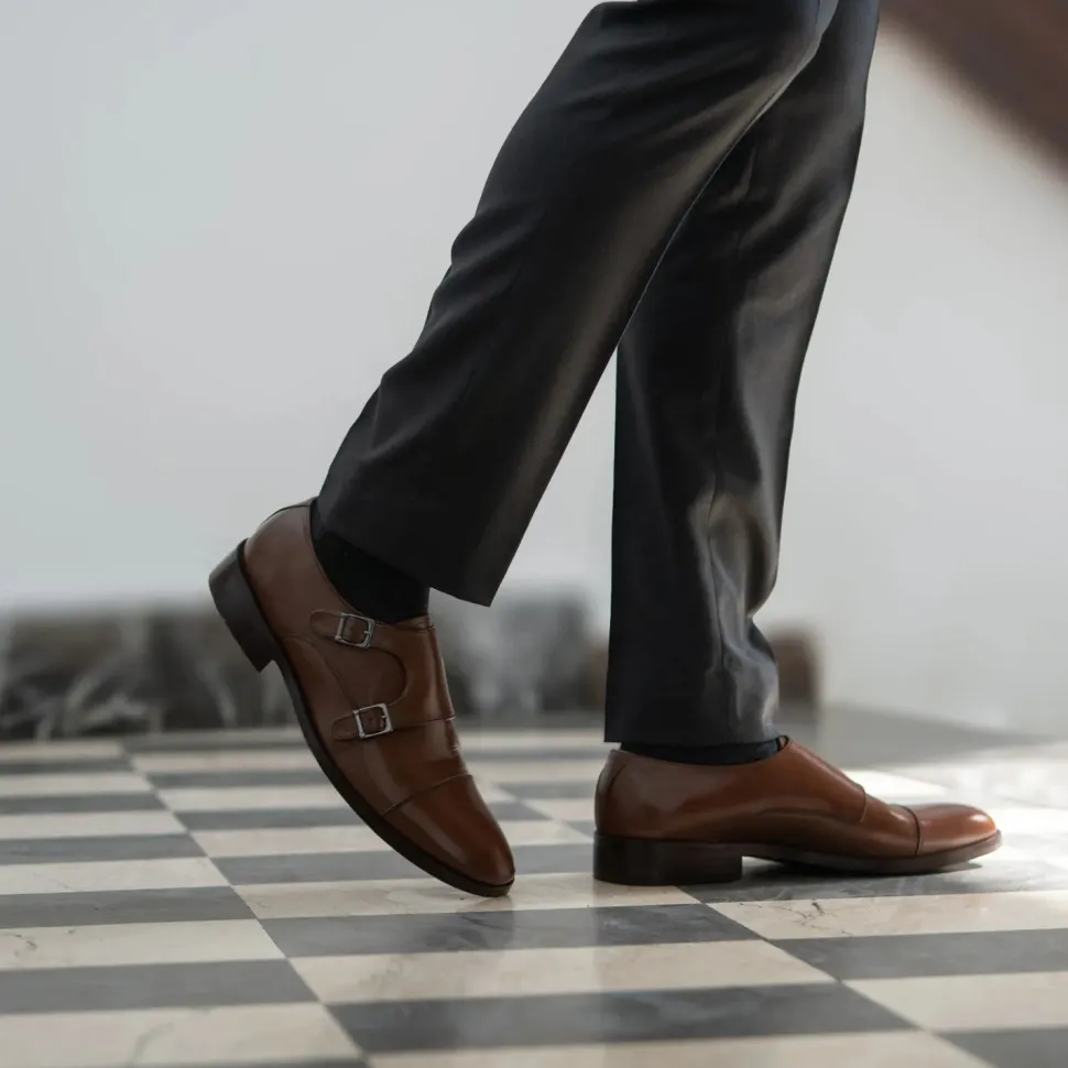 Boston Double Monk Strap Brown Leather Shoes