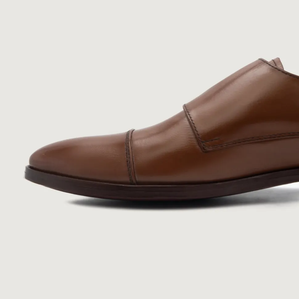 Boston Double Monk Strap Brown Leather Shoes