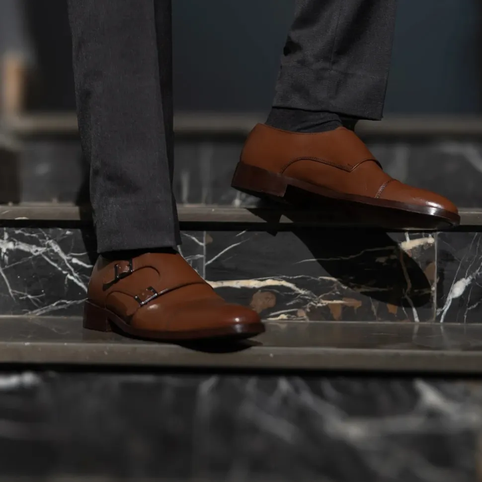 Boston Double Monk Strap Brown Leather Shoes