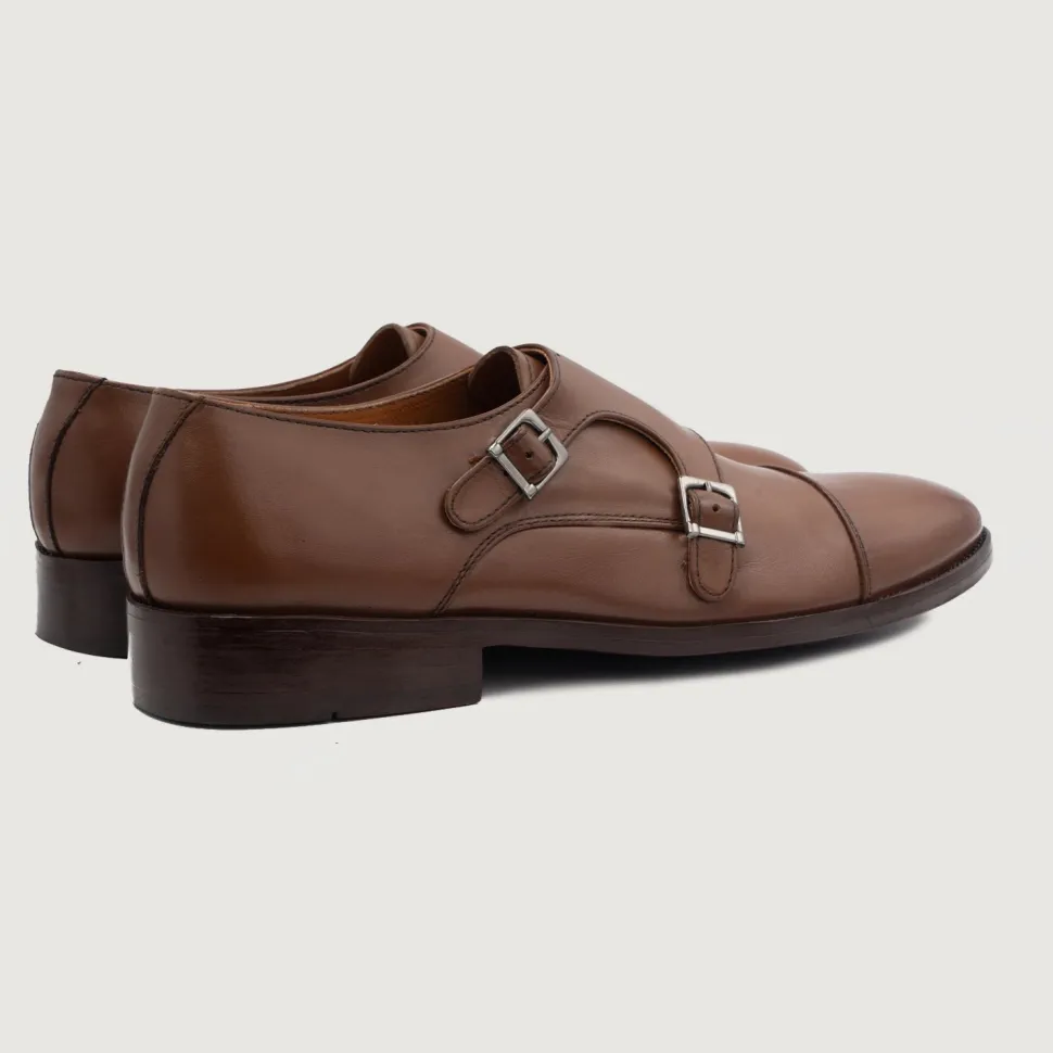 Boston Double Monk Strap Brown Leather Shoes