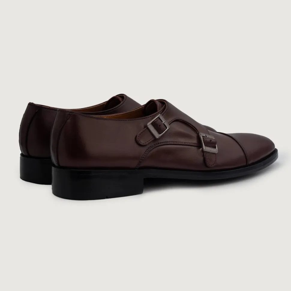Boston Double Monk Strap Maroon Leather Shoes