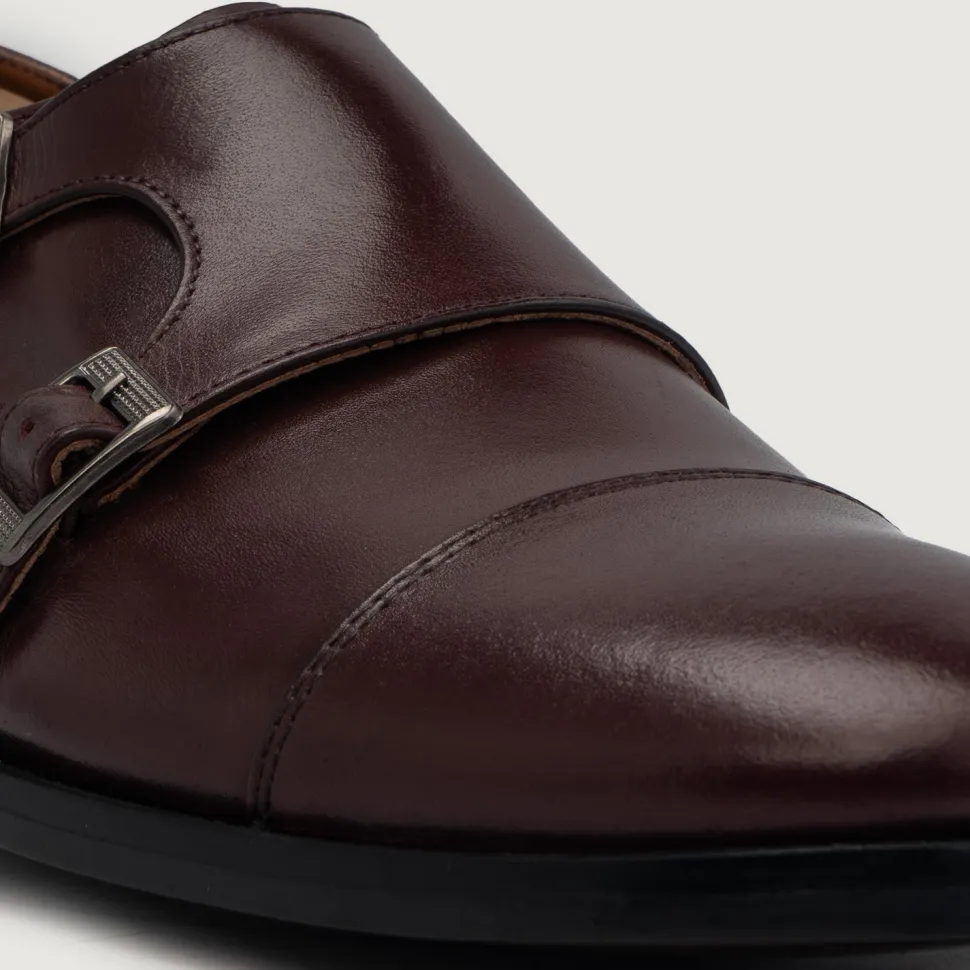 Boston Double Monk Strap Maroon Leather Shoes
