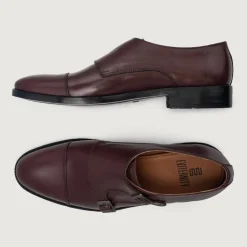 Boston Double Monk Strap Maroon Leather Shoes