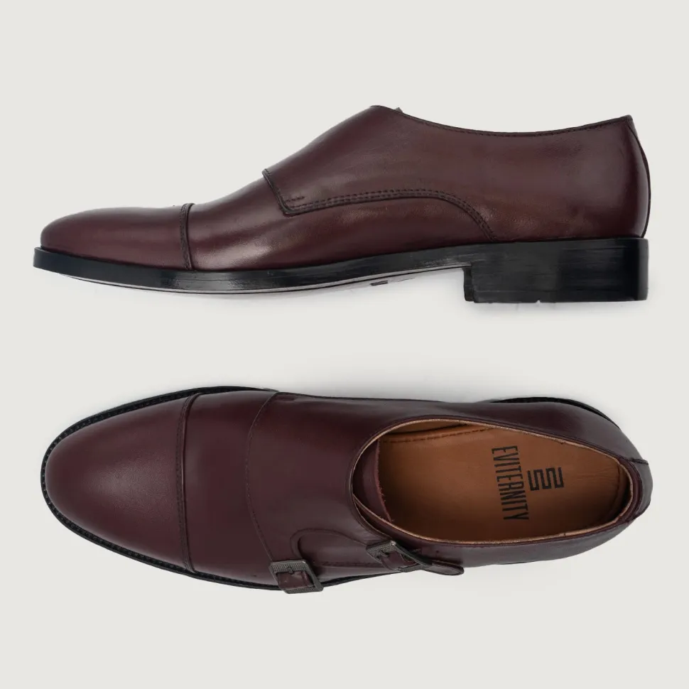 Boston Double Monk Strap Maroon Leather Shoes