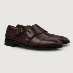 Boston Double Monk Strap Maroon Leather Shoes
