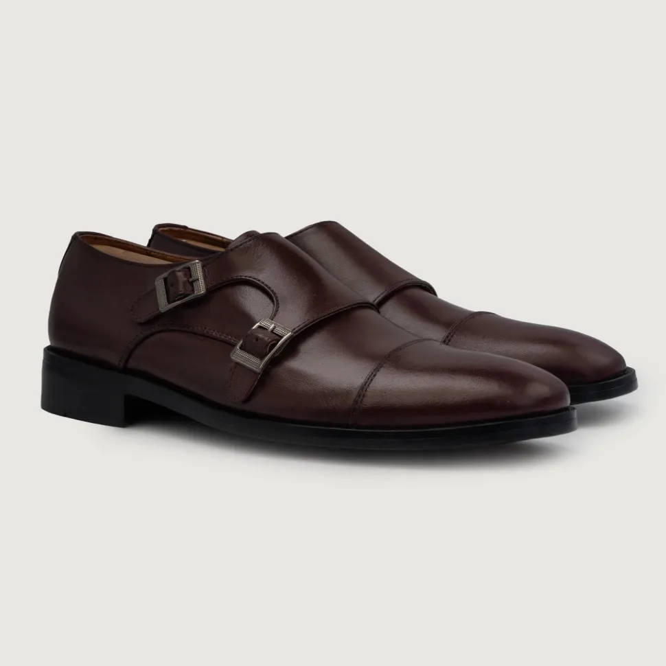 Boston Double Monk Strap Maroon Leather Shoes