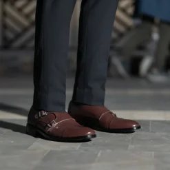Boston Double Monk Strap Maroon Leather Shoes