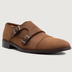 Boston Double Monk Strap Oil Pull-up Brown Leather Shoes