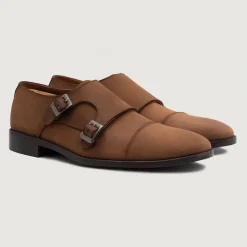 Boston Double Monk Strap Oil Pull-up Brown Leather Shoes