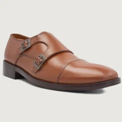 Boston Double Monk Strap Tan Leather Shoes