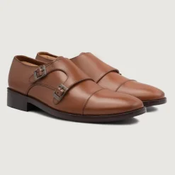Boston Double Monk Strap Tan Leather Shoes