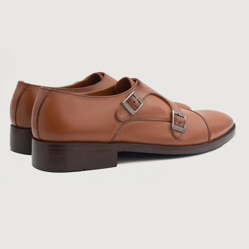 Boston Double Monk Strap Tan Leather Shoes
