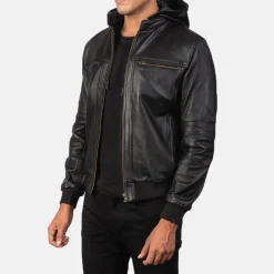 Bouncer Biz Black Leather Bomber Jacket