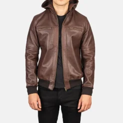 Bouncer Biz Brown Leather Bomber Jacket