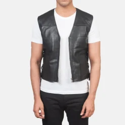 Brandon Black Leather Vest