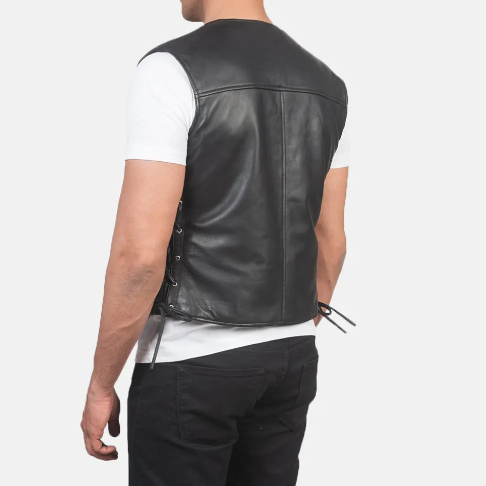 Brandon Black Leather Vest