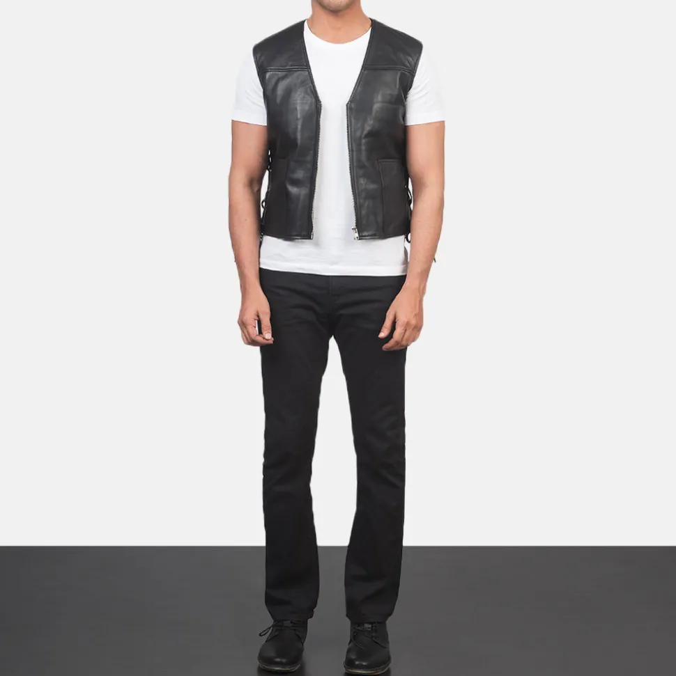Brandon Black Leather Vest