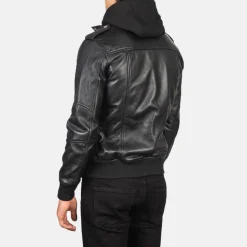 Bravado Black Hooded Leather Bomber Jacket