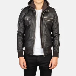 Bravado Brown Hooded Leather Bomber Jacket